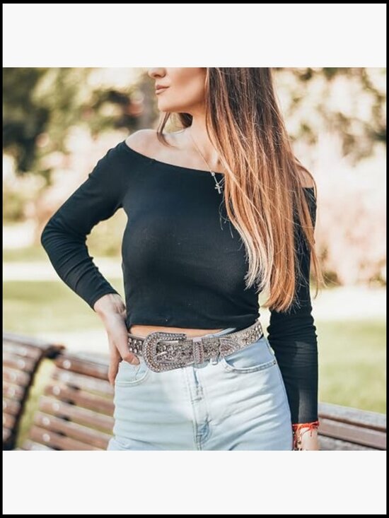Microfiber Leather Rhinestone Belt Hand-Set Studded Punk Western Style main image 3